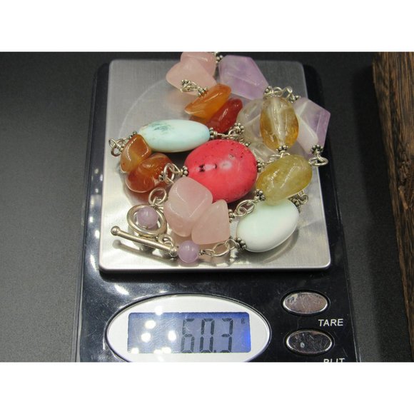 16 Inch Sterling Silver Shell Amethyst Citrine Rose Quartz Necklace - Picture 7 of 7